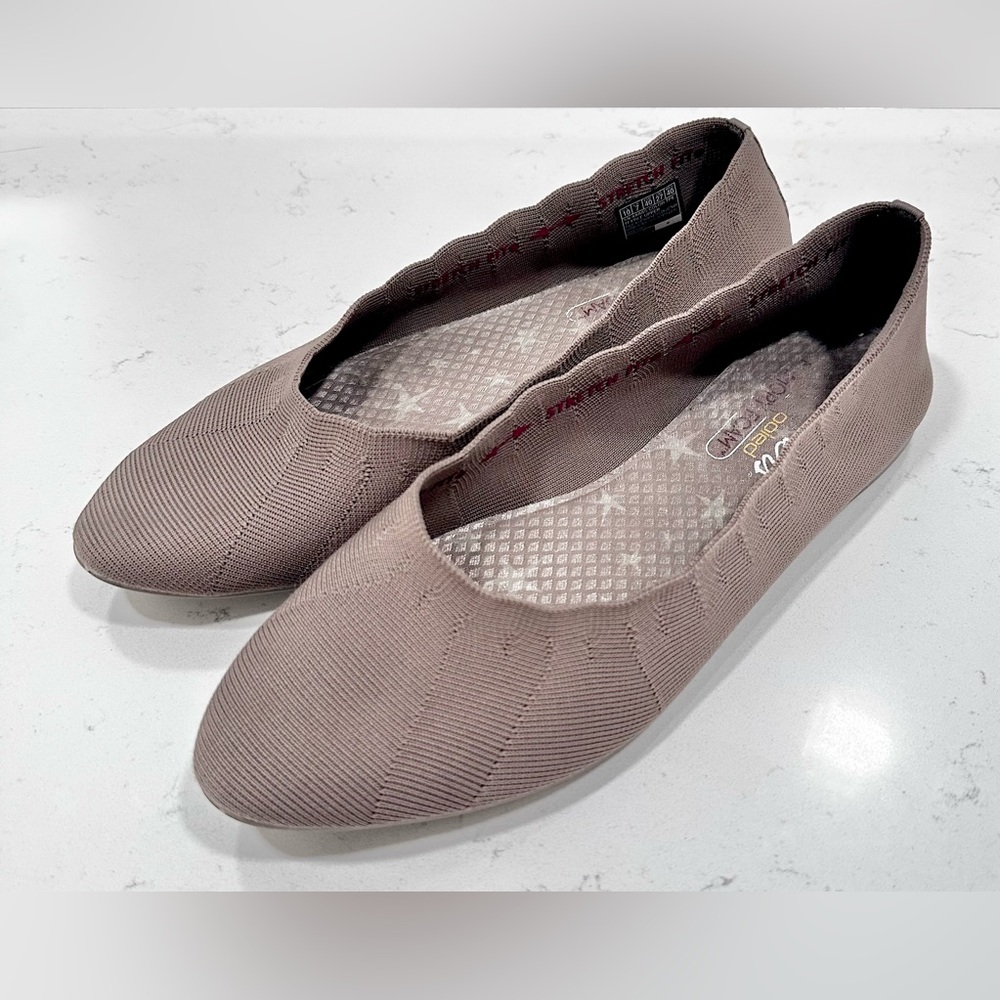 Skechers Shoes Womens 10 Taupe Cleo Ballet Flats Memory Foam Stretch Fit